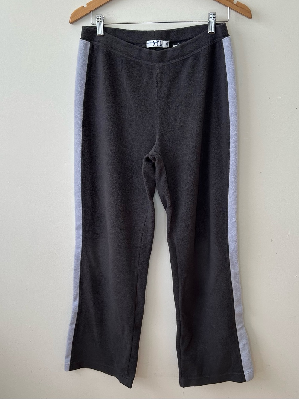 NYL Fleece Sweatpants Gray Blue Side Stripe Drawstring Wide Leg Medium